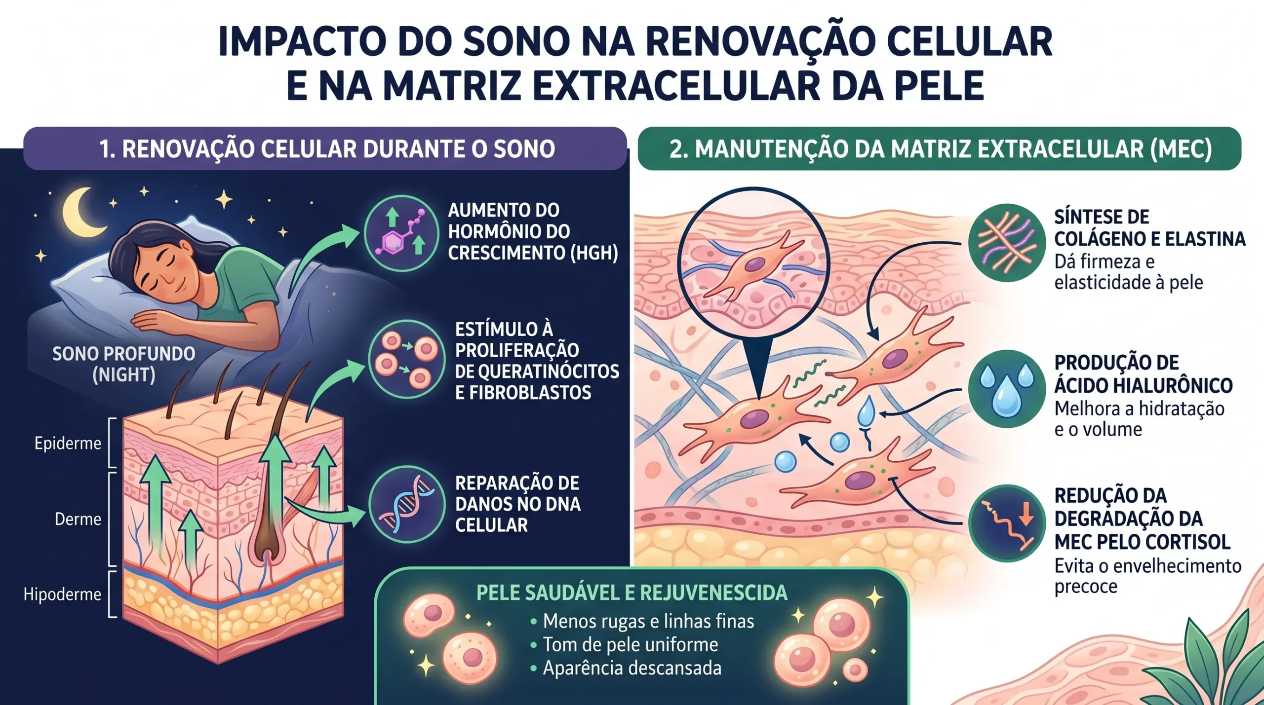 Impacto do sono na renovação celular e matriz extracelular da pele.