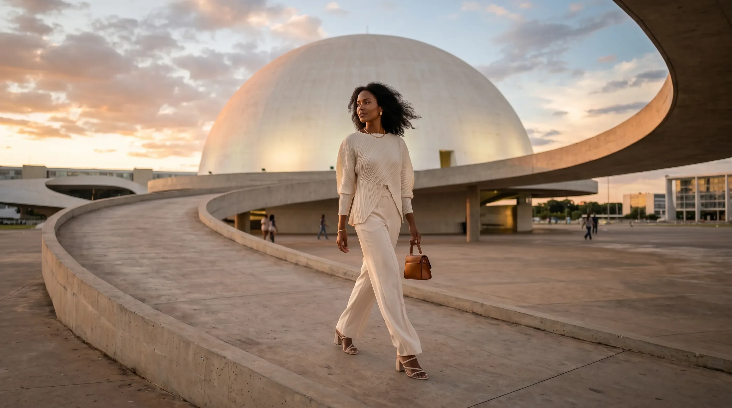 Mulher celebrando a cidadania feminina no Museu Nacional em Brasília